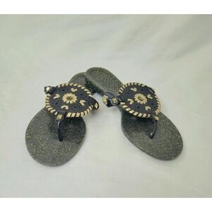 Jack Rogers Georgica Sandals Black Gold Metallic Glitter Plastic Jelly Size 6